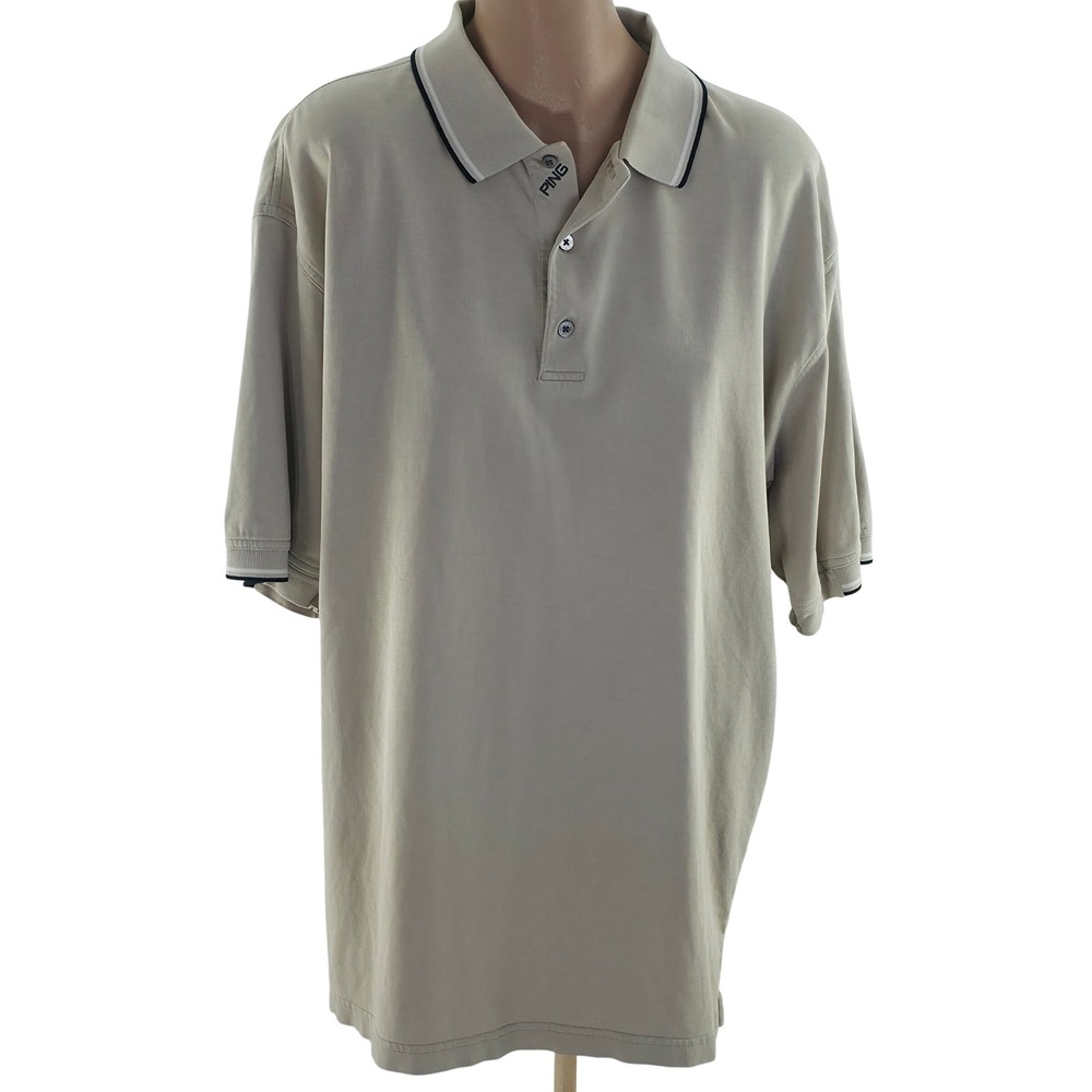 Ping Collection Polo Shirt Mens Large Tan Luxury Old Money Preppy Athleisurewear